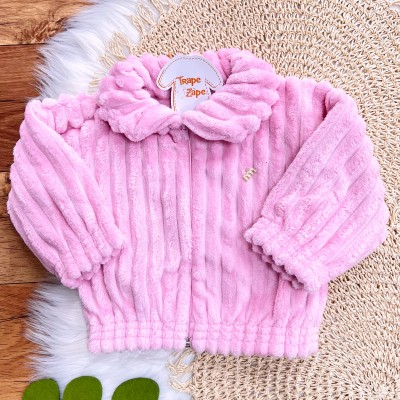 Conj. Jaqueta de Pelinho e Calça Legging Ursinhas - Rosa e Cinza